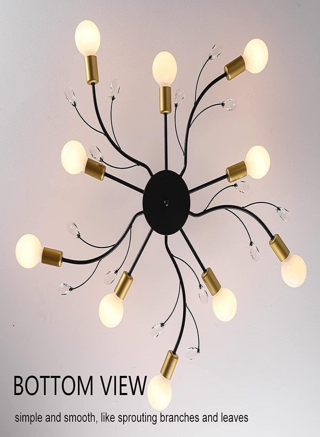 WOKE Sputnik Chandelier for Living Room & Bedroom - 10 Light Modern Crystal Jhumar Lighting for Home - Black & Gold Ceiling Hanging Fancy Light Decoration (E27 Bulbs Not Included) - Image 3